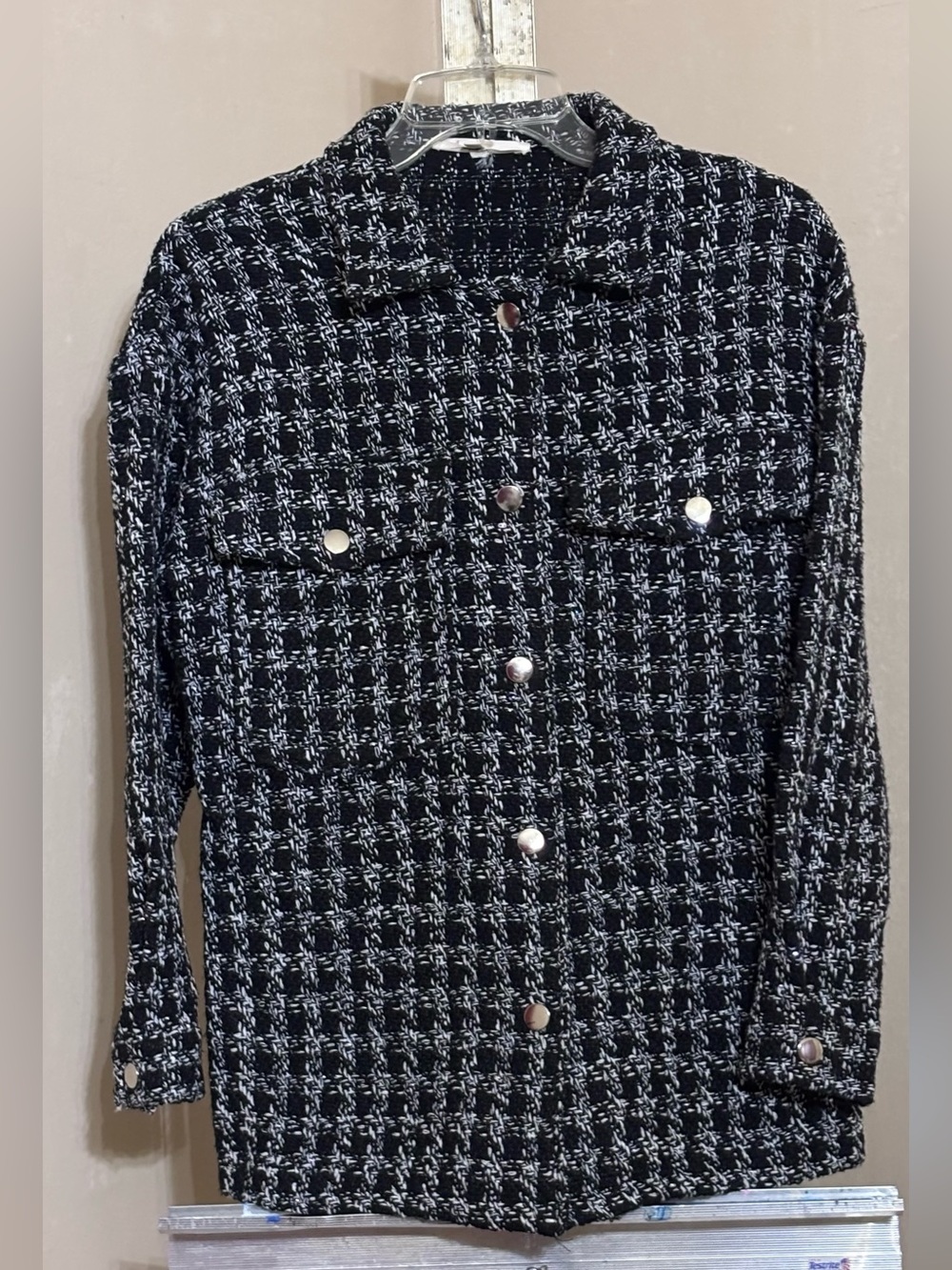Banco Black & White Tweed Button-Front Blazer Jacket Sz M